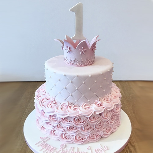 2 Tier Fondant Pink 1st Birthday Cake 