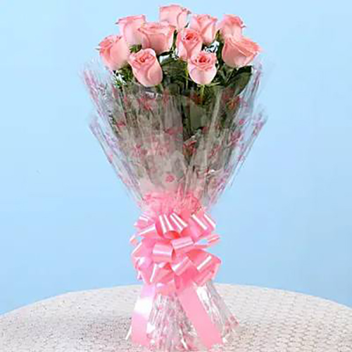 Bouquet of Ten Pink Roses For Valentine Day