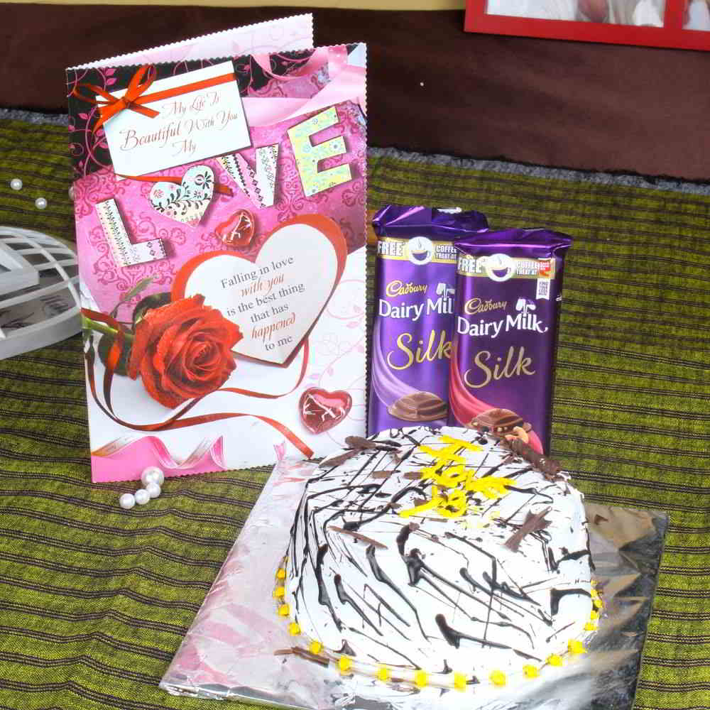  Vanilla Cake with Cadbury Dairy Milk Silk Chocolate and Love Card