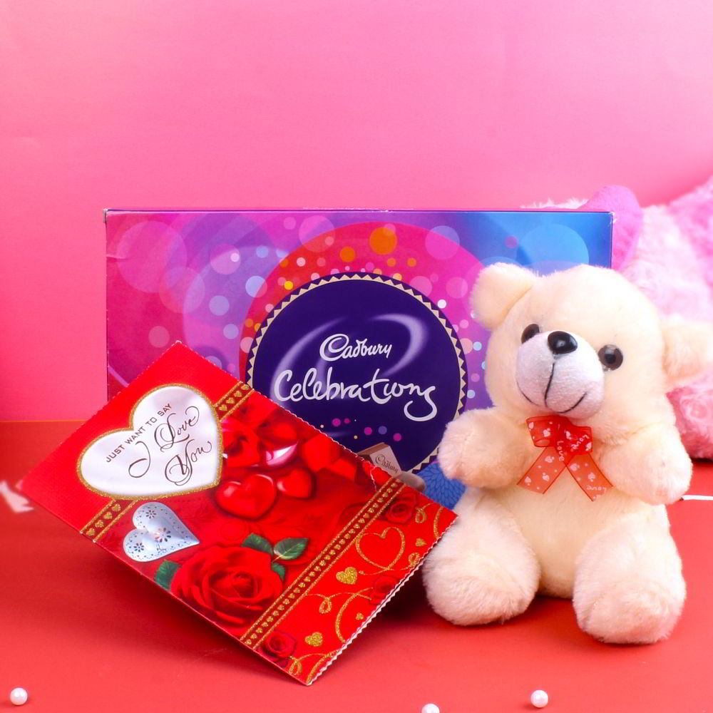 Celebration Chocolate Pack and Teddy Bear with Love Card