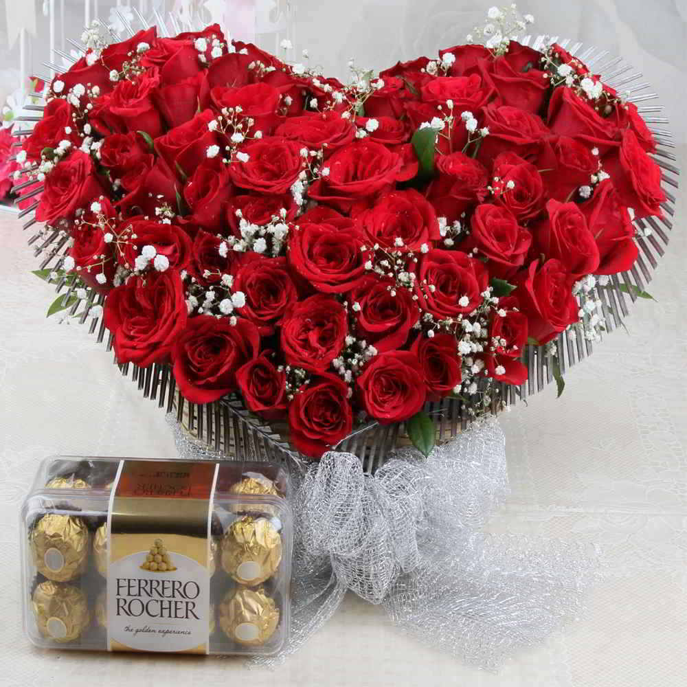 Lover Choice of Rocher Chocolate Box and Heart Shape Roses