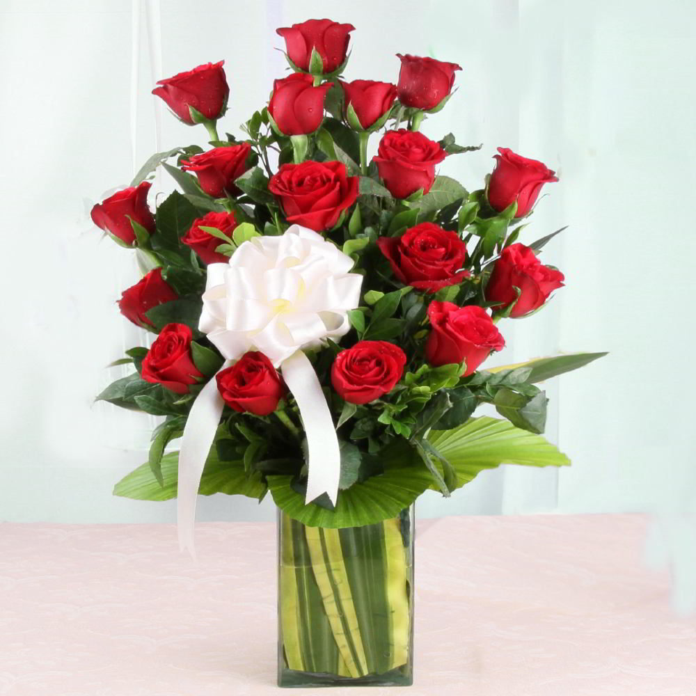 Valentine Vase Arrangement of Eighteen Love Roses