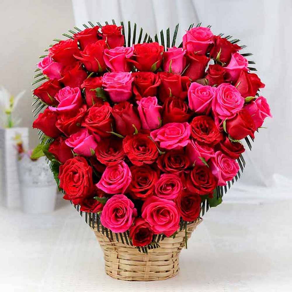 VALENTINE ROSES IN HEART SHAPE ARRANGEMENT