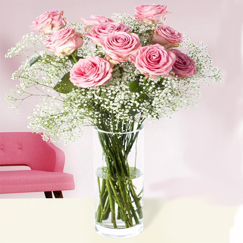 Ten Pink Roses Vase for Valentine