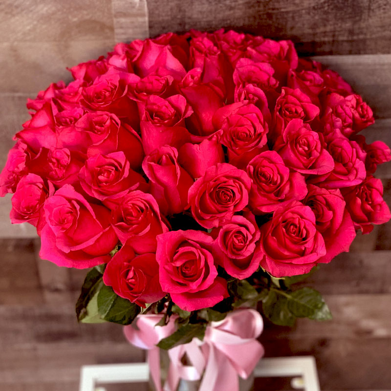 Valentine Bouquet of 50 Red Romantic Roses