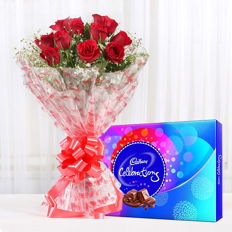 Red Roses with Cadbury Celebration