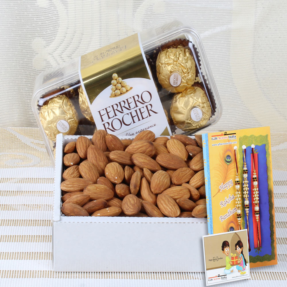  Almond Treat with Ferrero Rocher Chocolate and Three Rakhi