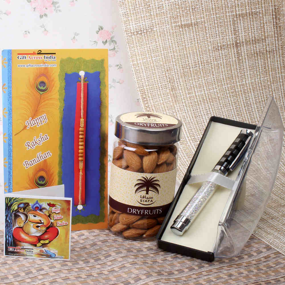 Siafa Almonds with Designer Pen and Finest Rakhi