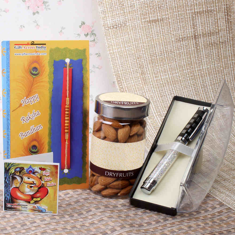 Almonds with Exclusive Pen and Designer Rakhi
