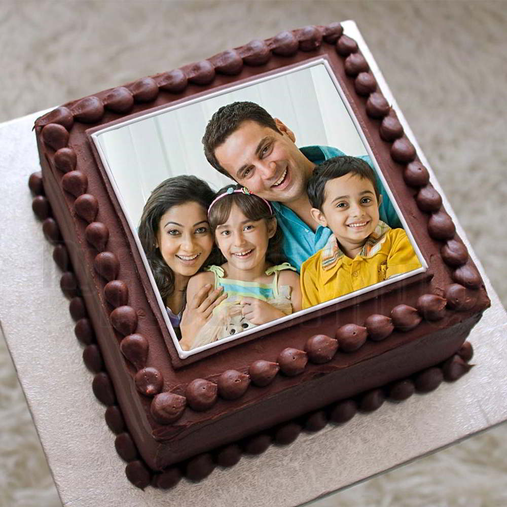 Square Shape Chocolate Personalised Photo Cake for My Family for Mumbai