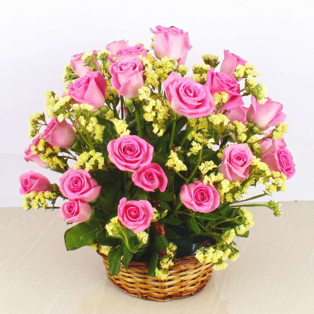 Pink Roses Basket Arrangement for Mumbai