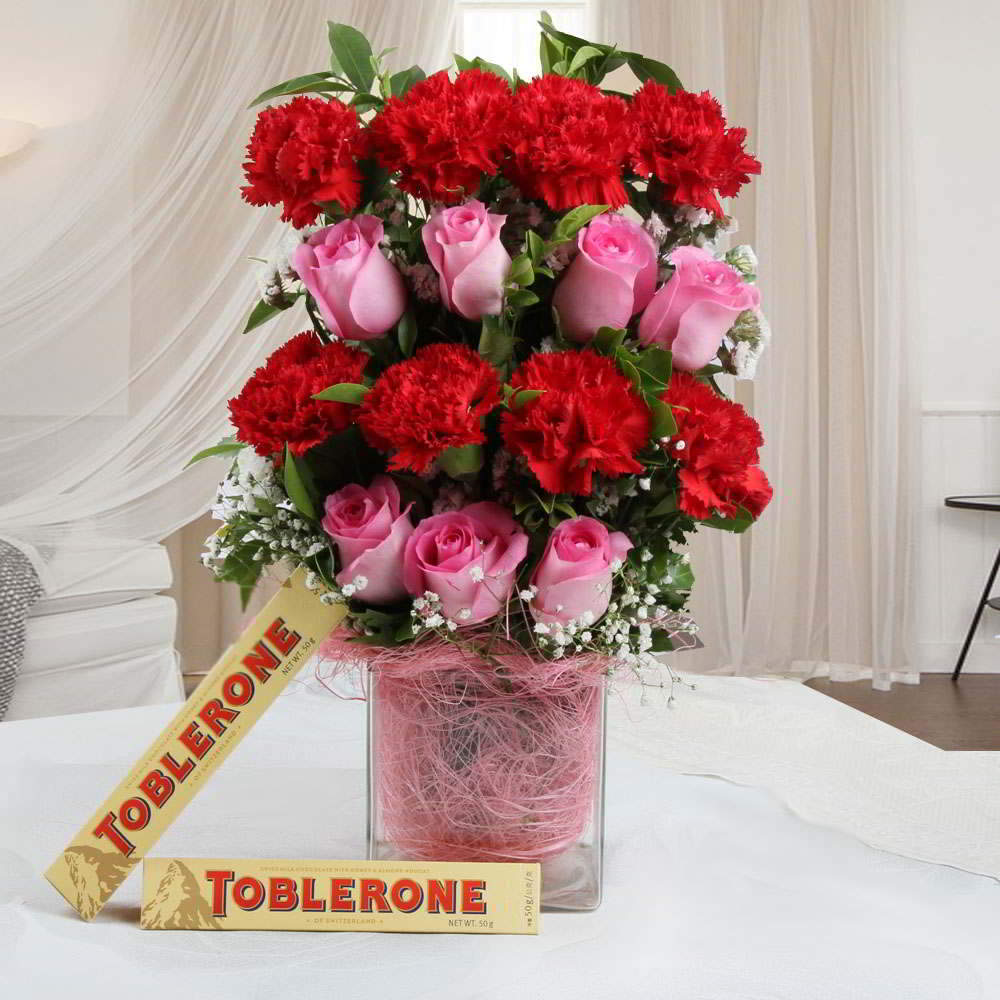 Toblerone Chocolates and Mix Flower Vase Combo for Mumbai