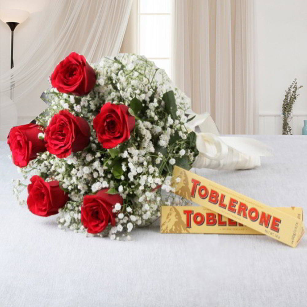 Toblerone Chocolate with Romantic Red Roses for Mumbai