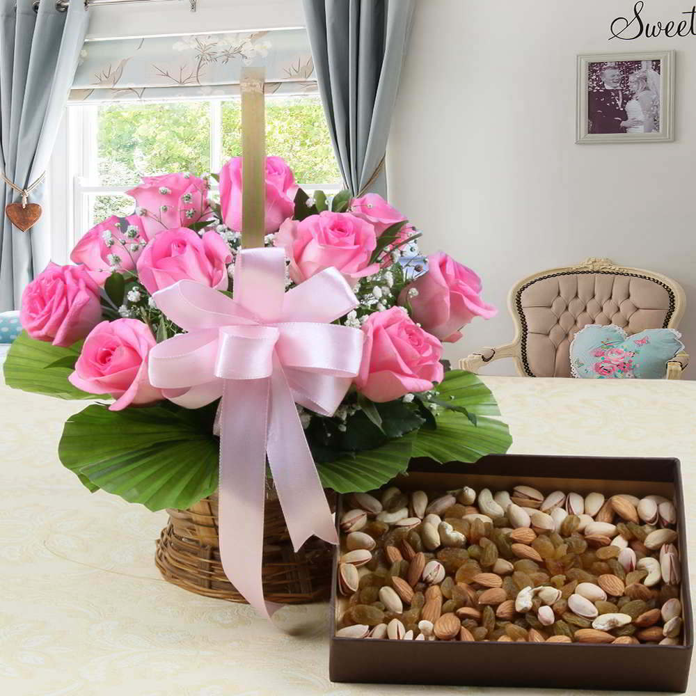 Roses Arrangement with Assorted Dry Fruits Box for Mumbai