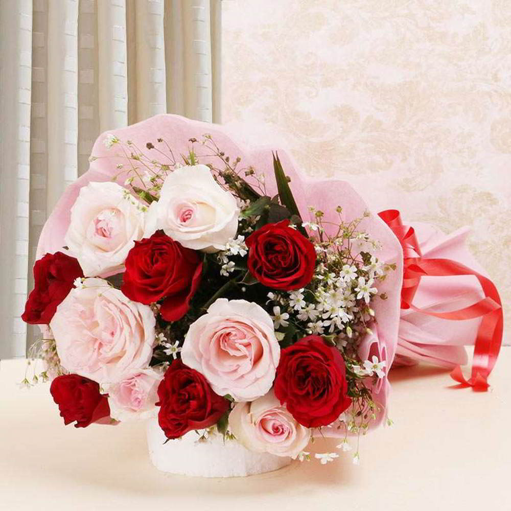 Glamorous Red and Pink Roses Bouquet for Mumbai