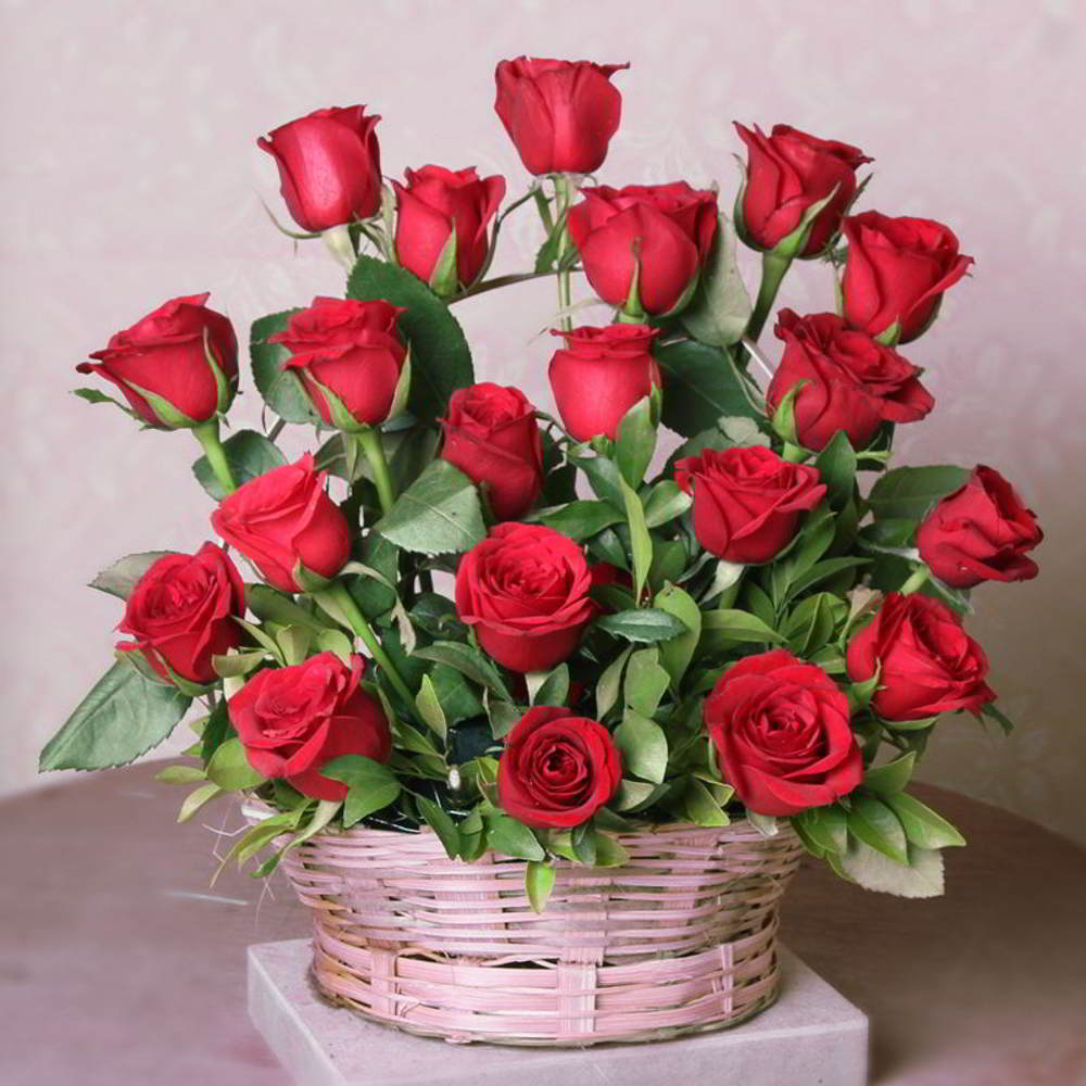 Twenty Red Roses in a Basket for Mumbai