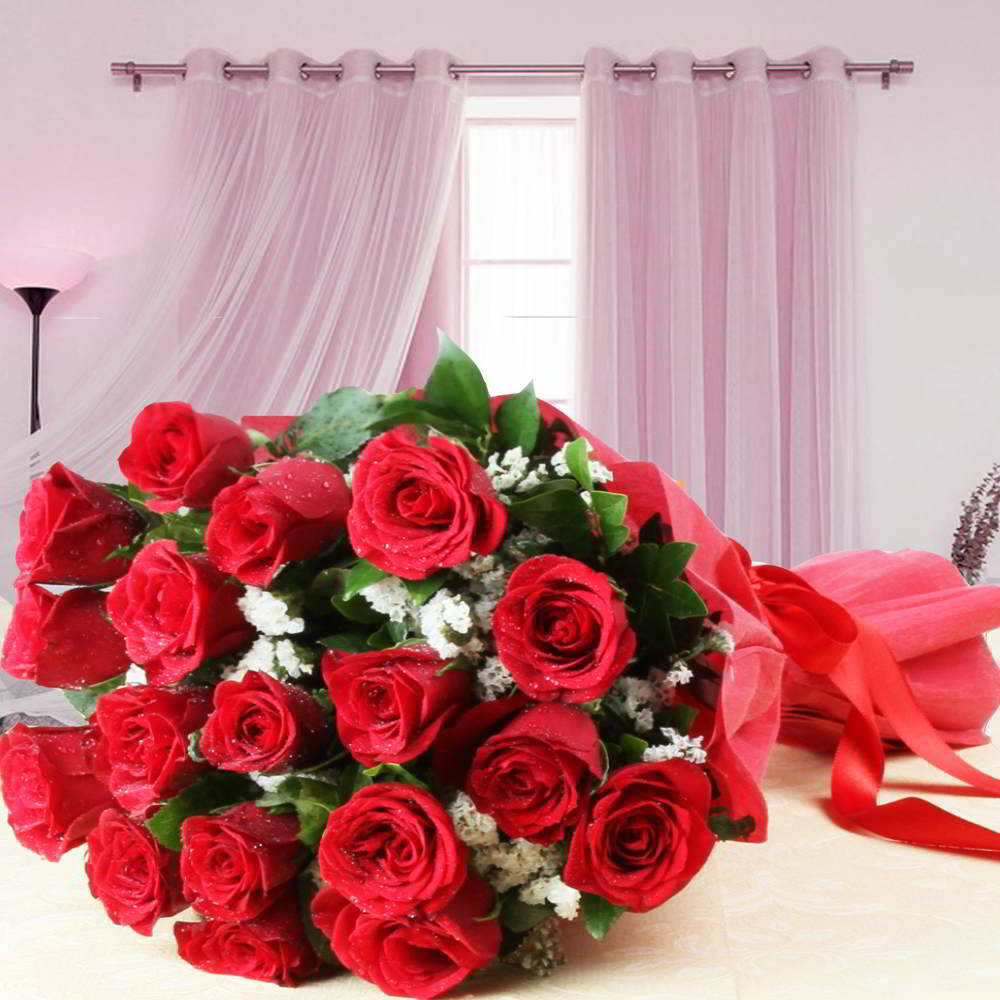 Tissue Wrapped Eighteen Red Roses Bouquet for Mumbai