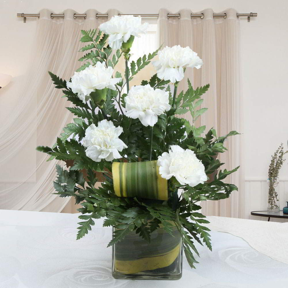 Amazing Six White Carnations in Vase for Mumbai
