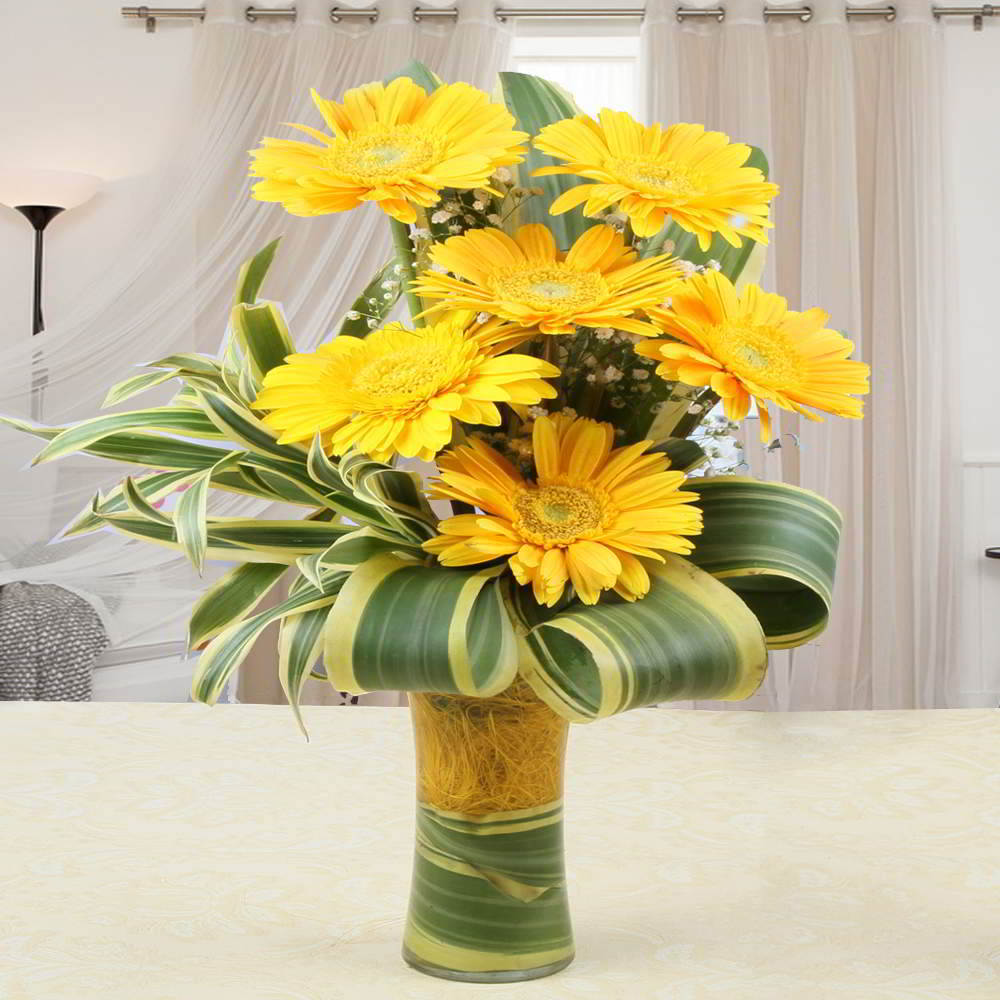 Stylish Yellow Gerberas in a Vase for Mumbai