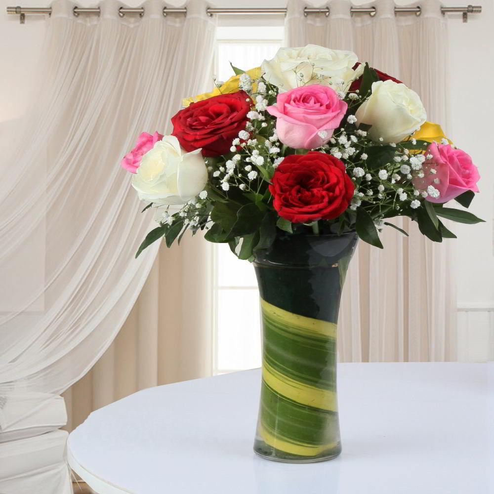 Vase Arrangement of Mixed Roses for Mumbai