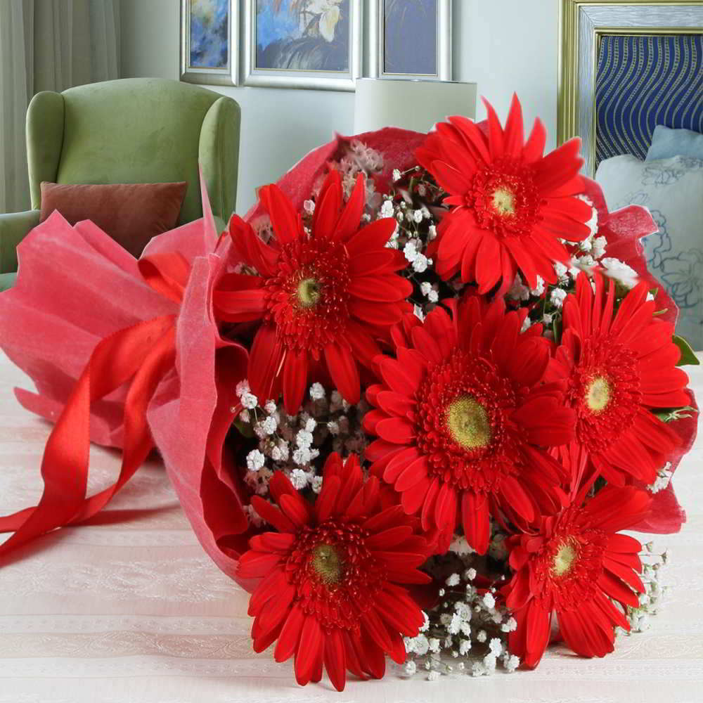 Bouquet of Red Gerberas in Tissue for Mumbai