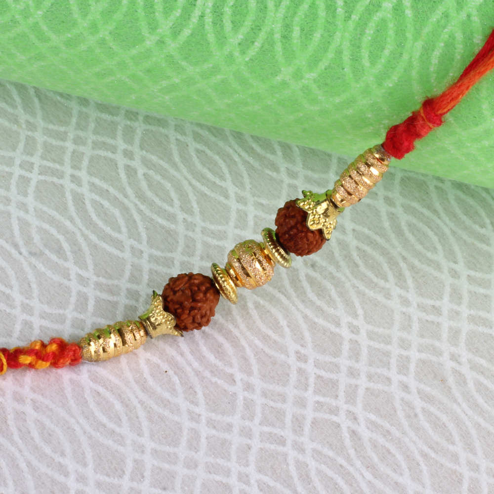 Golden Beads with Rudraksha Rakhi