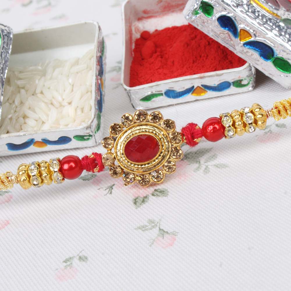 Ethnic Look Designer Kundan Stone Rakhi