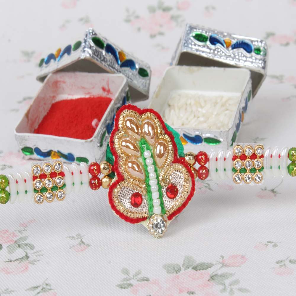 Attractive Zardosi Pearl Designer Rakhi