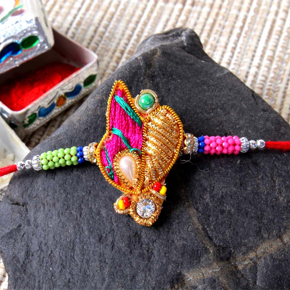 Marvelous Zardosi Design Rakhi