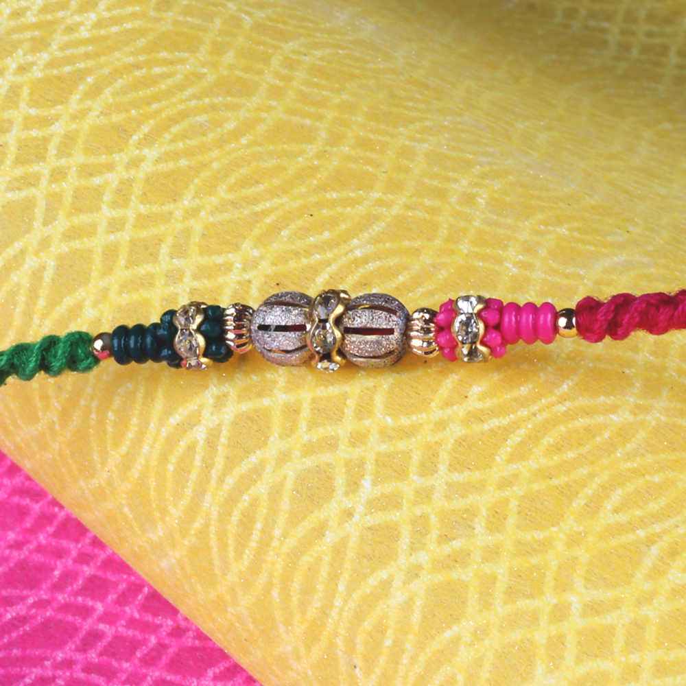 Silver Shiny and Colorful Beads Rakhi