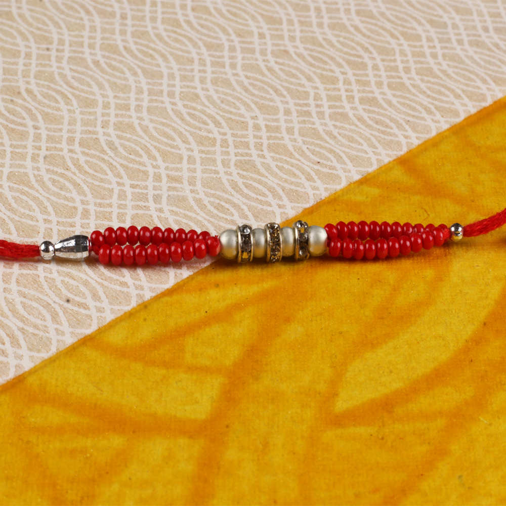 Colorful Pearl with Diamond Ring Rakhi