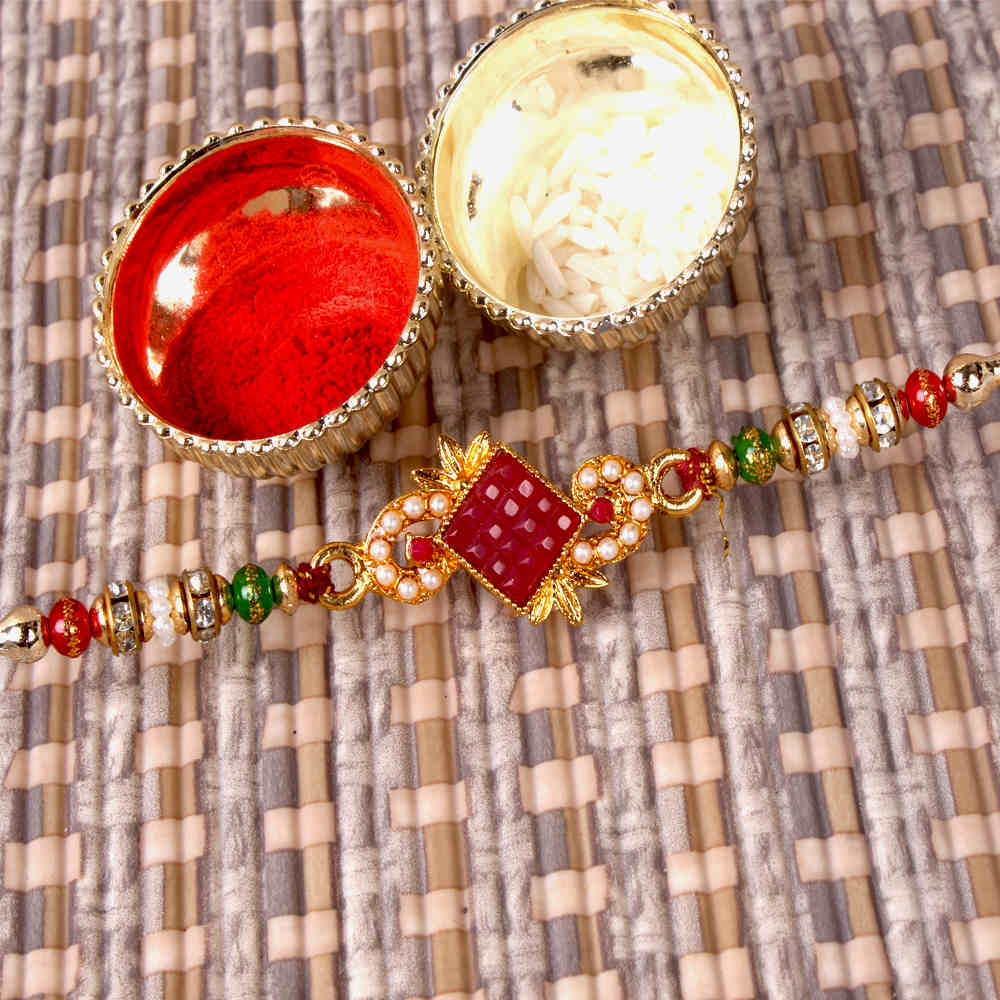 Tiny Pearl and Stone Sphere Kundan Rakhi