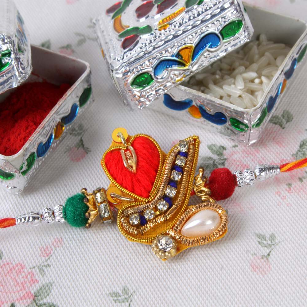 Beautiful Designer Zardosi Rakhi for Bhai - Worldwide