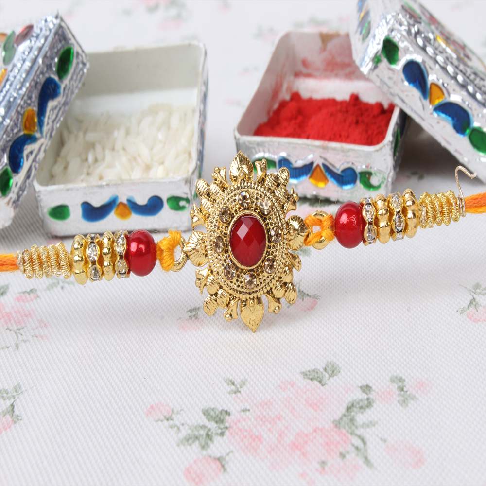 Auspicious Traditional Design Kundan Rakhi  - AUS