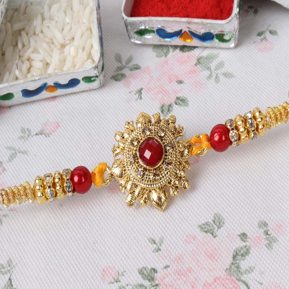 Auspicious Traditional Design Kundan Rakhi 