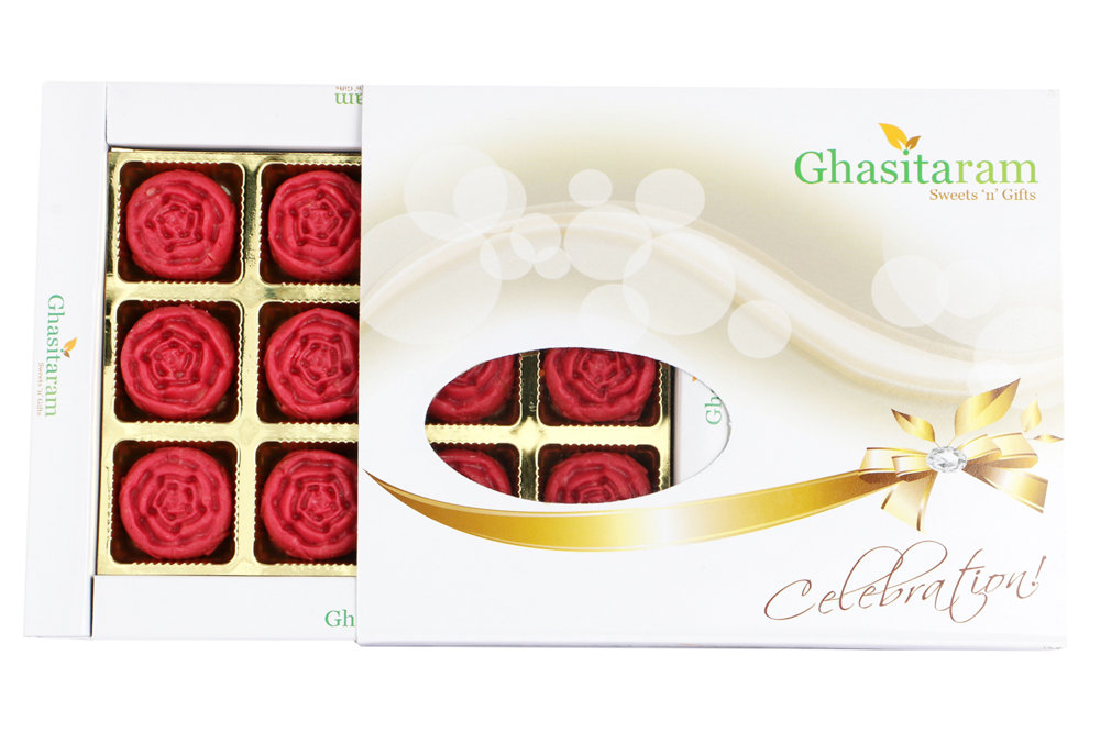 Ghasitarams Sweets Strawberry Roses 12 pcs White Box-350gms