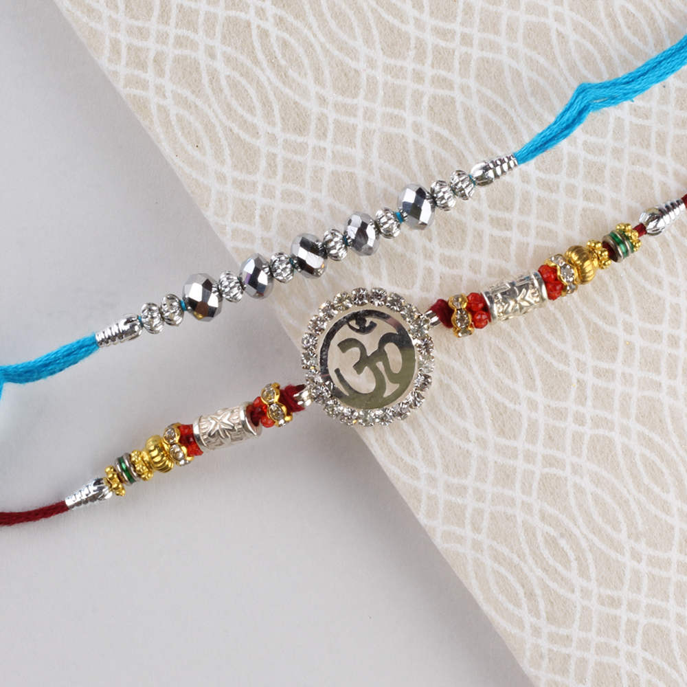 Pair of Om and Silver Bead Rakhi