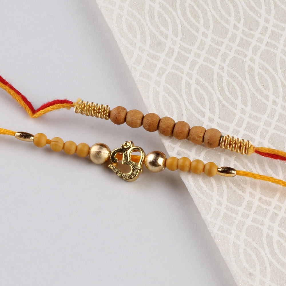 OM Rakhi and Wooden Bead Rakhi