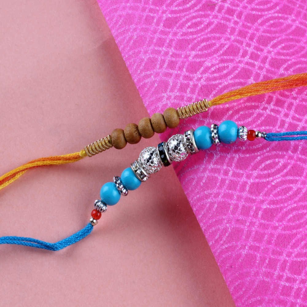 Wooden Bead Rakhi and Disco Crystal Balls Rakhi