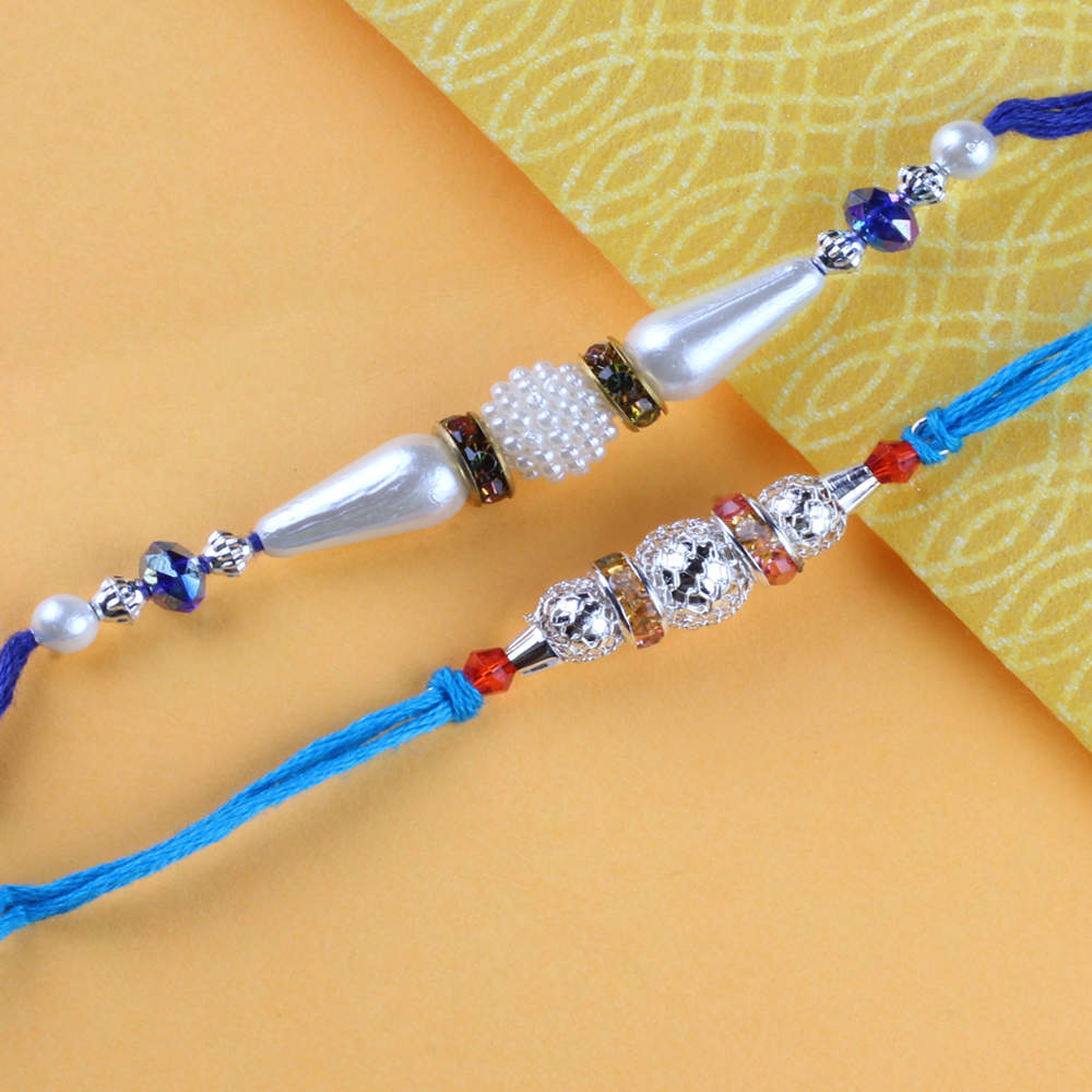 Pearl Rakhi and Silver Disco Crystal Balls Rakhi