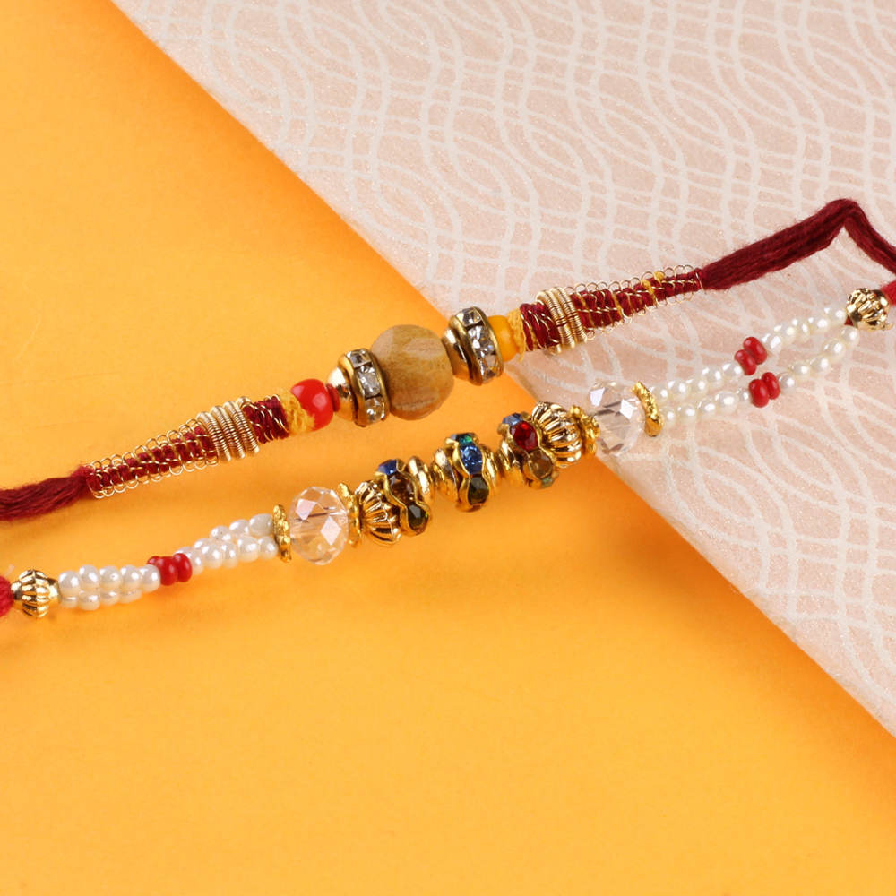 Sandalwood Rakhi with Pearl Wooden Beads Rakhi