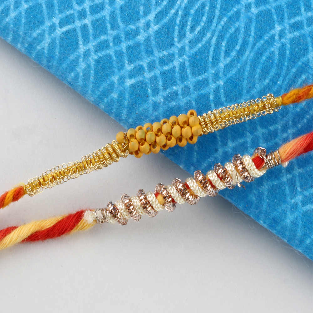 Mini Acrylic Wooden Beads Rakhi with Zardosi Rakhi