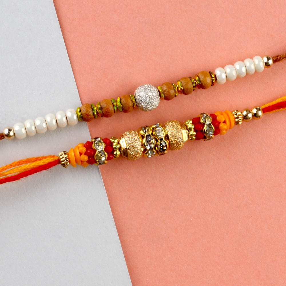 Set of Two Mauli Designer and Wooden Pearl Rakhi