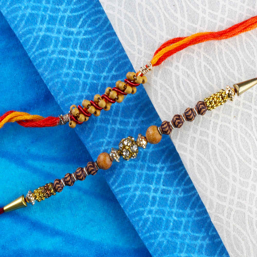 Tiny Beads Rakhi with Diamond Studded Wooden Rakhi