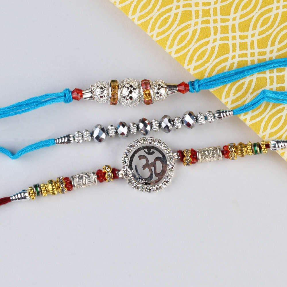 Shiny Silver Designer Three Rakhis