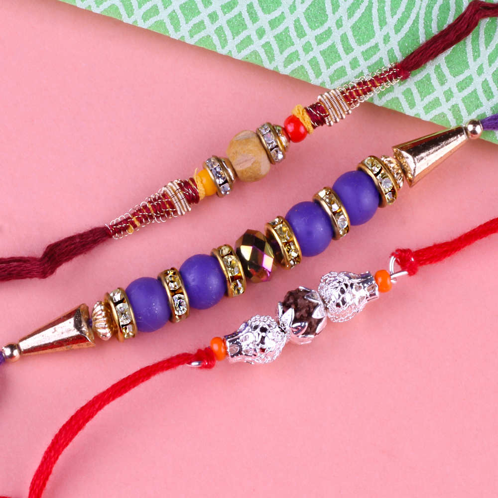 Three Fancy Beads Rakhi Threads