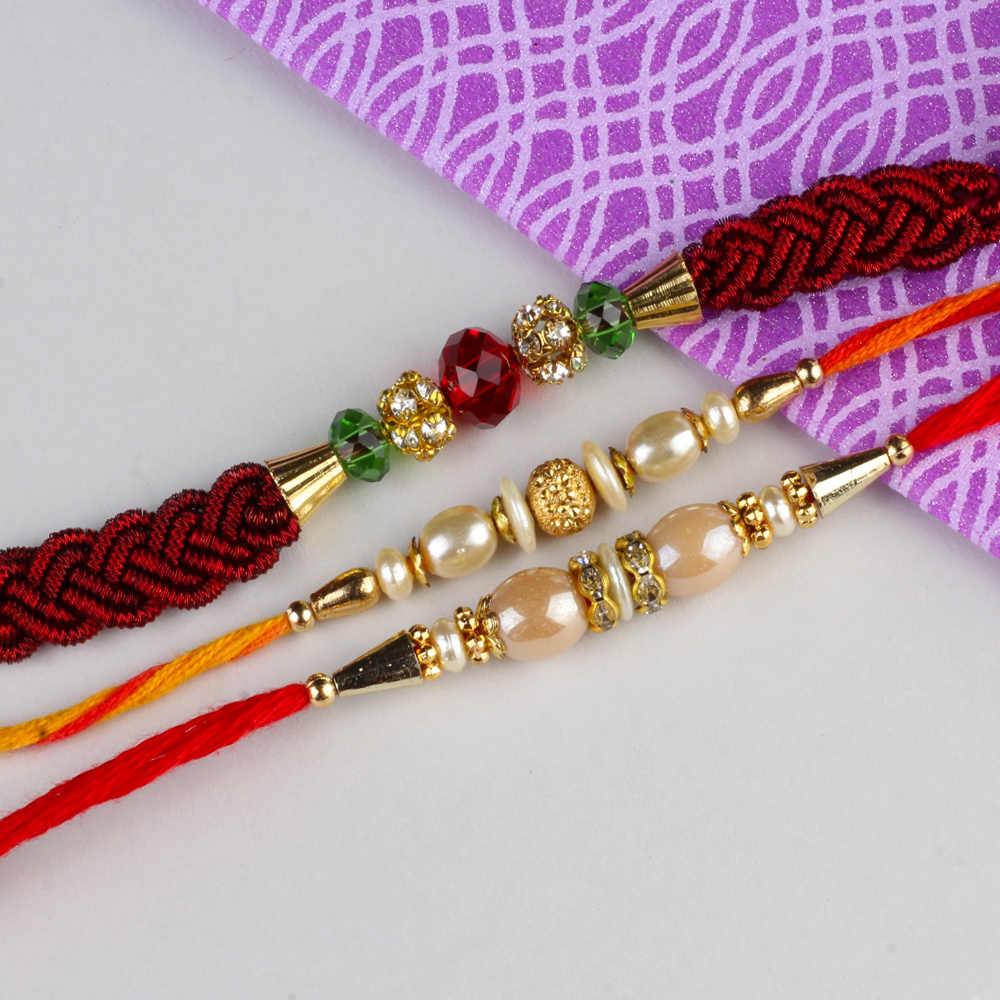 Three Exclusive Pearl and Beads Rakhis Set