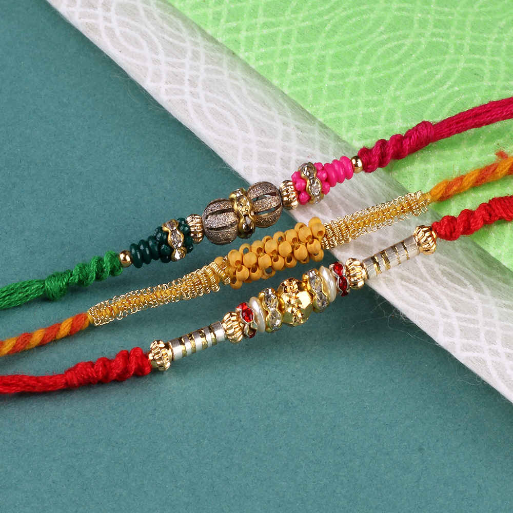 Exclusive Stone and Beads Three Rakhis Set