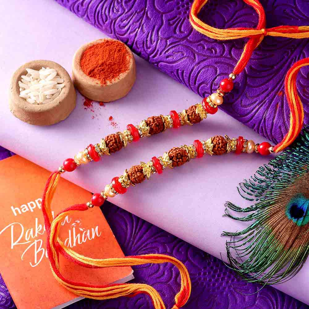 Two Rudraksha Rakhis With Colorful Beads