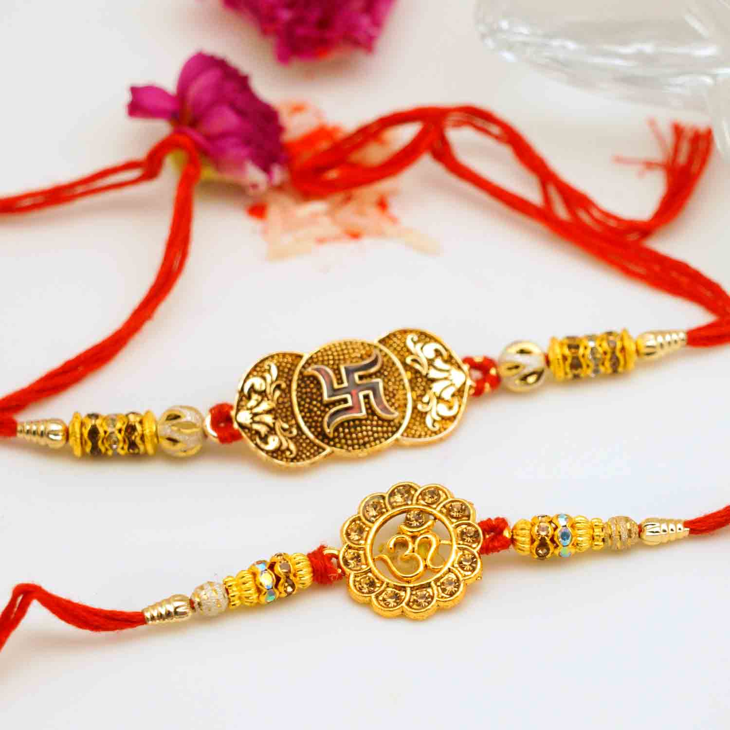 Swastik Rakhi and OM Rakhi Combo